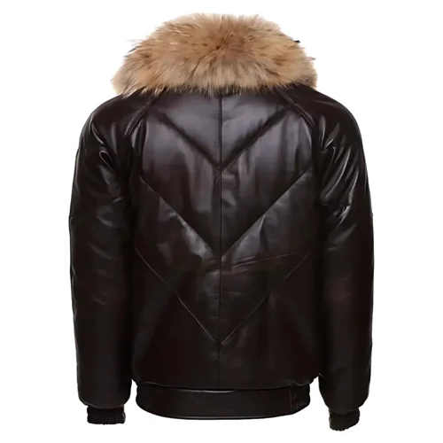 Mens Leather Bomber Jacket With Puffer Design