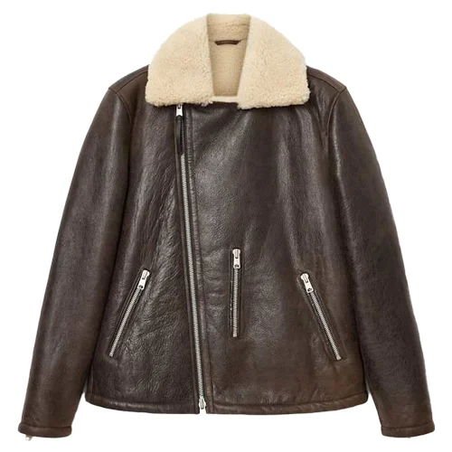Premium Leather Jacket Shearling Biker Style Classic Fit