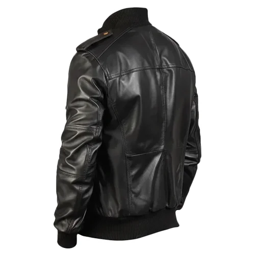 Mens Leather Bomber Jacket High Neck Quilted Design