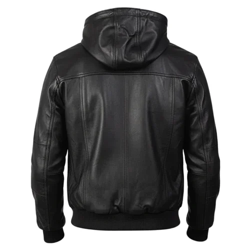 Mens Leather Bomber Jacket – Band Collar with Quilted Lining