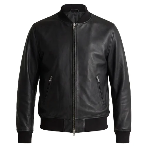Mens Leather Bomber Jacket in Washed Top Grain Leather