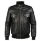 Black Front Mens Leather Bomber Jacket