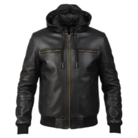 Black Front Mens Leather Bomber Jacket