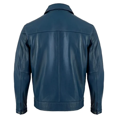 Blue 1 mens leather blazer