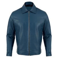 Blue mens leather blazer
