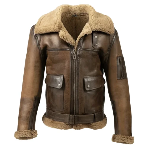 Shearling Leather Bomber Jacket Classic Aviator Style