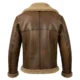 Brown shearling leather bomber jacket