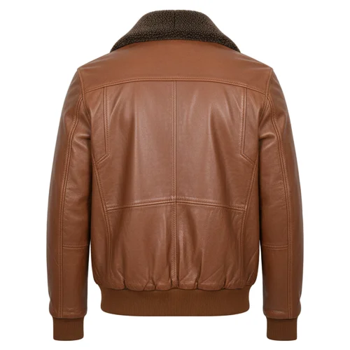 Mens Leather Bomber Jacket with Rugged Shoulder Detailing