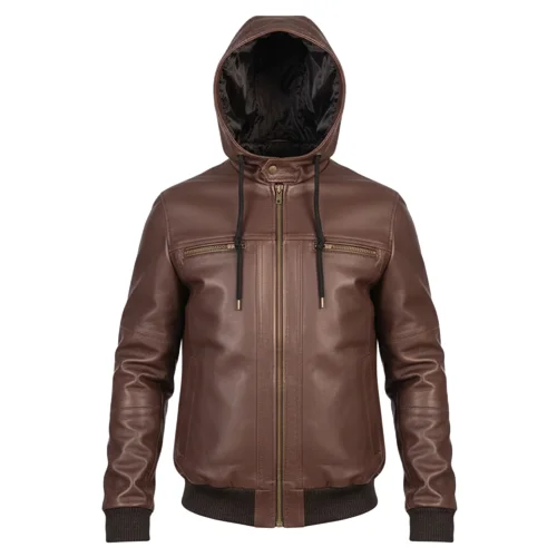 Brown Front Mens Leather Bomber Jacket