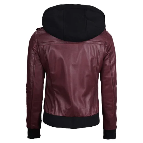 Premium Womens Leather Jacket Hooded Casual Style