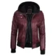 Burgundy womens leather jacket