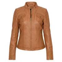 Cognac womens leather jacket