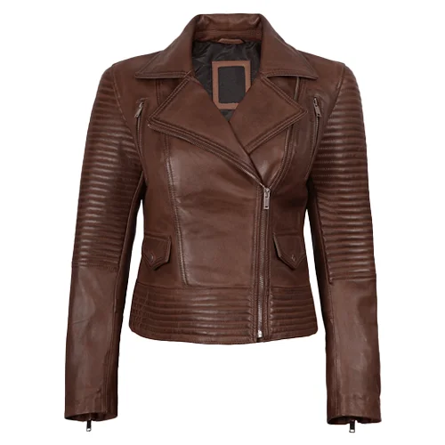 Premium Womens Leather Jacket Asymmetrical Biker Style