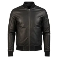 Disstressed Black (1) mens leather bomber jacket