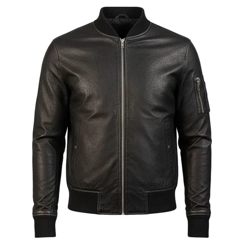 Disstressed Black (1) mens leather bomber jacket