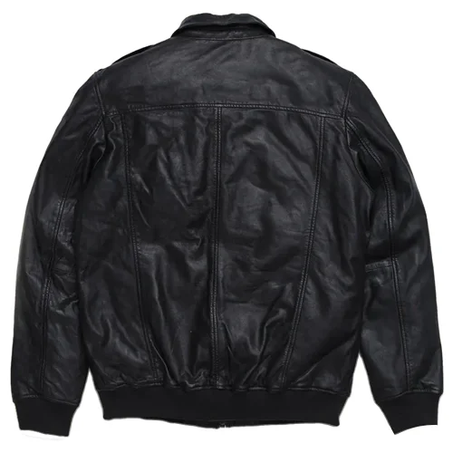 Distressed Black Back mens leather bomber jacket