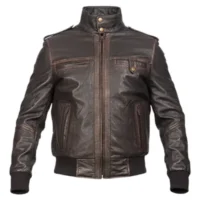 Distressed Brown Front mens leather bomber jacket