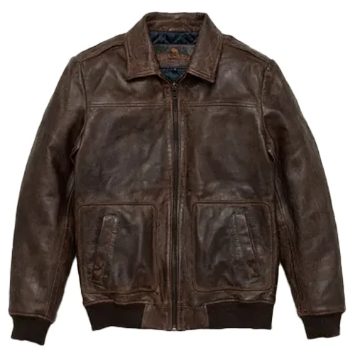 Distressed Brown Front mens leather bomber jacket