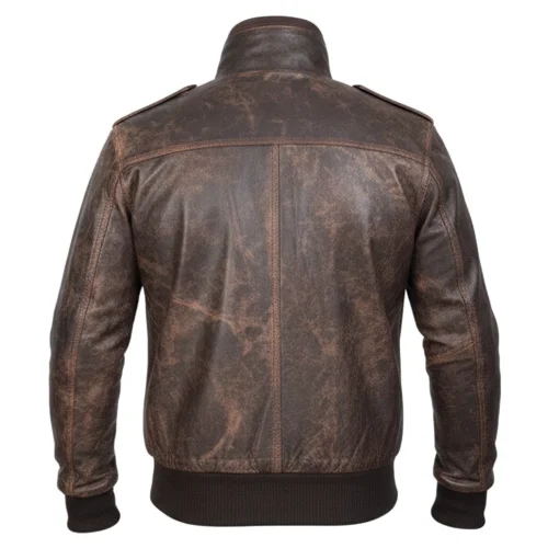 Mens Leather Bomber Jacket High Neck Quilted Style