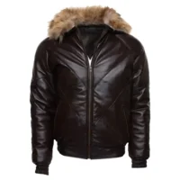 Front mens leather bomber jacket