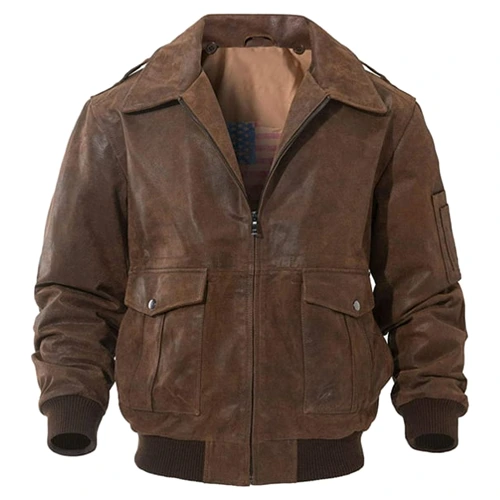 Mens Leather Bomber Jacket Air Force Aviator Style