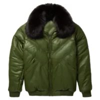 Olive Back (1) mens leather bomber jacket