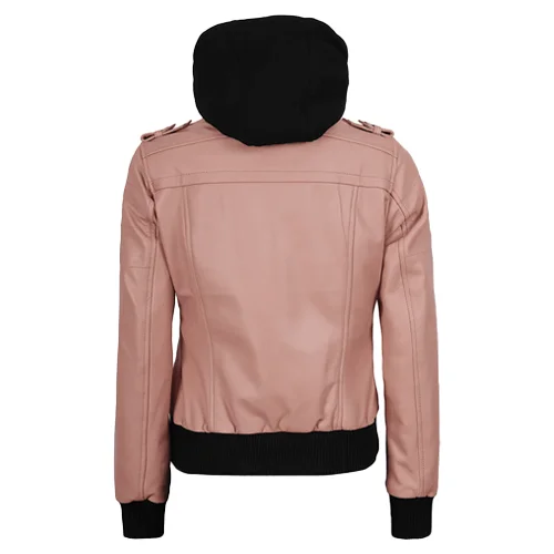Premium Womens Leather Jacket Bomber Style Hooded Jacket