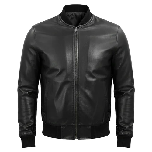 black (1) mens leather bomber jacket