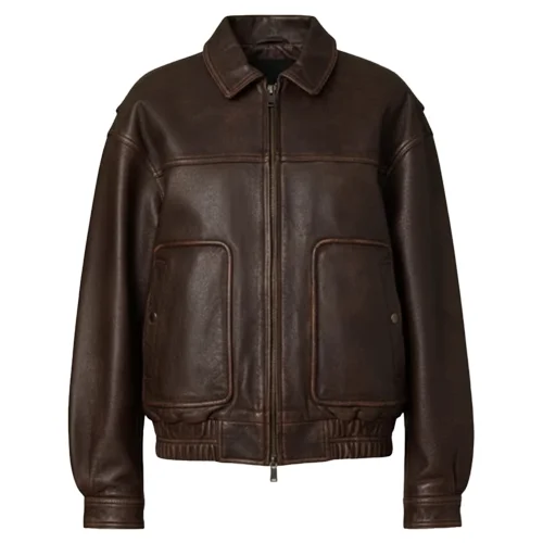 Womens Leather Bomber Jacket Premium Oversized Fit