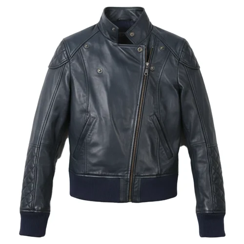 Womens Leather Bomber Jacket Biker Style Comfort Fit