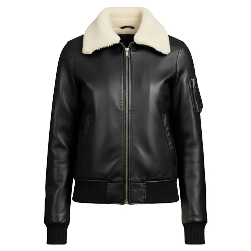 Womens Leather Bomber Jacket Premium Sheepskin Design
