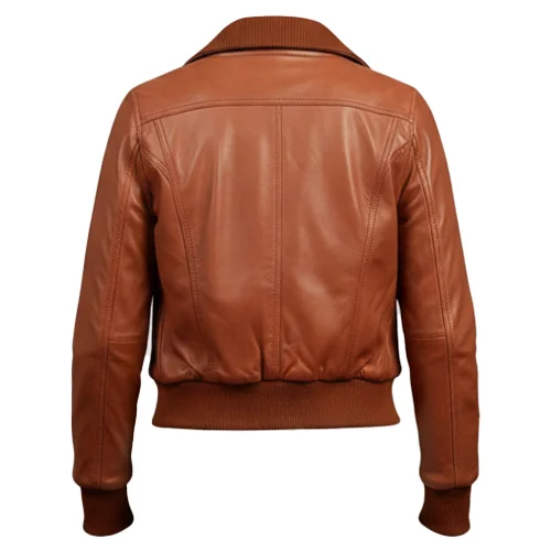 Womens Leather Bomber Jacket Classic Premium Style