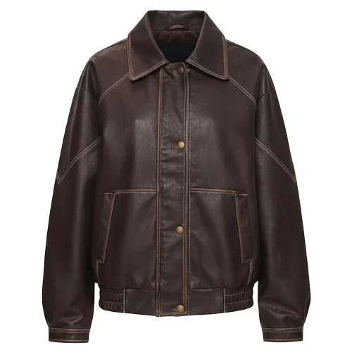 Womens Leather Bomber Jacket Oversized Moto Style