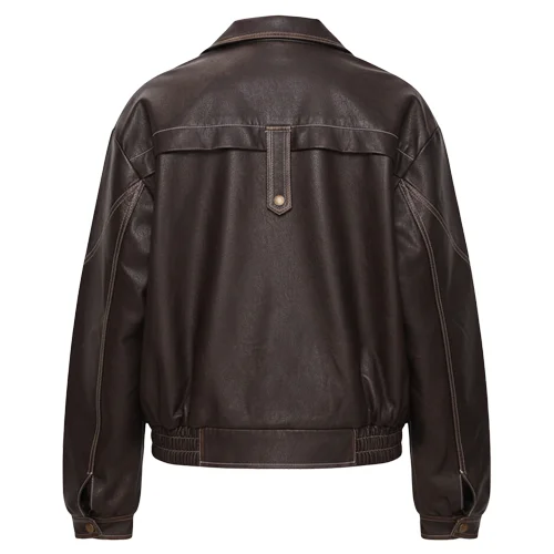 Womens Leather Bomber Jacket Oversized Moto Style